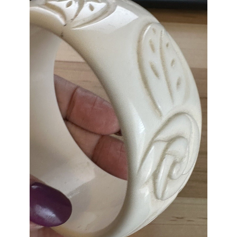 VTG Rose Bracelet 60s MCM Creamy White Carved Floral Chunky Bold Runway